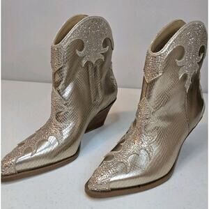 NEW Ankle Boots Jessica Simpson Champagne Embellished GLITTR Western Women Sz 7M